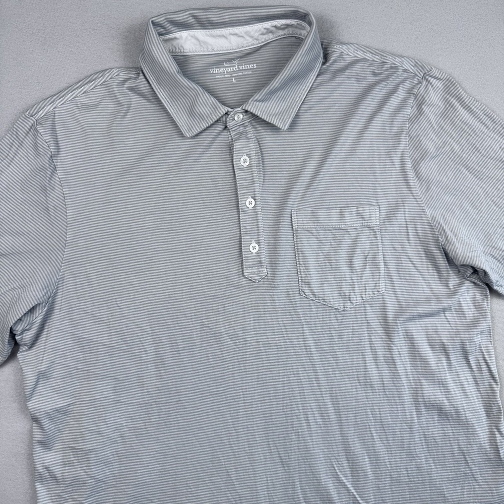 Vineyard Vines Performance Pima Cotton Polo L Stripe Gray Golf Stretch S Sleeve